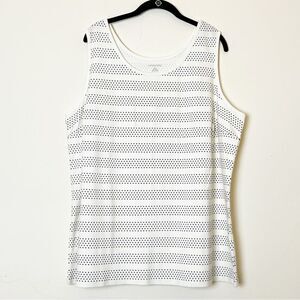Land’s End Plus Size Vertical Polka Dot Knit Tank, Size 3X Black/White